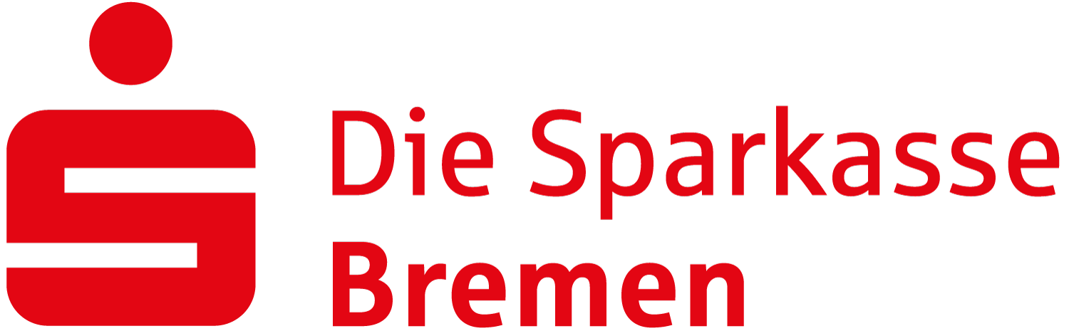 Links sieht man als Logo-Zeichen ein rotes S mit einem Punkt darüber, rechts daneben steht in roter Schrift: Die Sparkasse Bremen