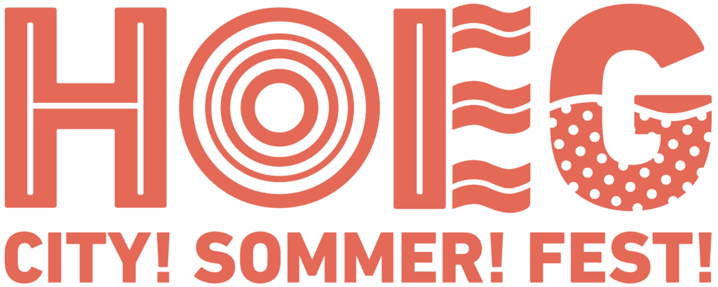 In organefarbener Schrift und in Großbuchstaben steht: HOEG City! Sommer! Fest"