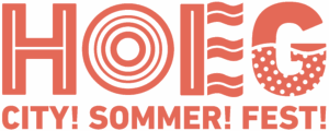 In organefarbener Schrift und in Großbuchstaben steht: HOEG City! Sommer! Fest"