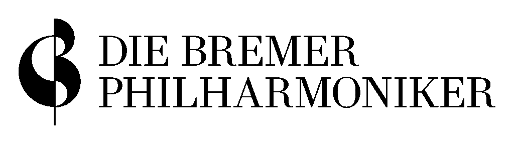 Schwarz-weißes Logo mit stilisiertem Notenschlüssel und dem Text 'DIE BREMER PHILHARMONIKER'