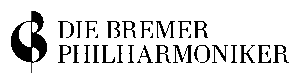 Schwarz-weißes Logo mit stilisiertem Notenschlüssel und dem Text 'DIE BREMER PHILHARMONIKER'