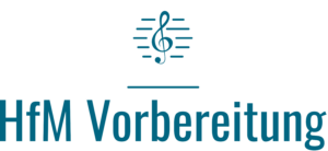 Logo mit einem Violinschlüssel über einer Linie und dem Schriftzug 'HfM Vorbereitung'