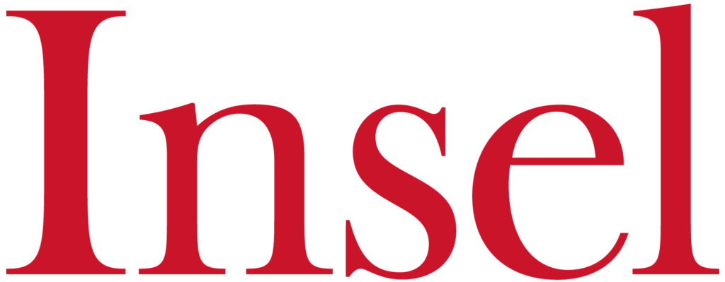 Das Wort 'Insel' in roter Serifenschrift auf weißem Hintergrund